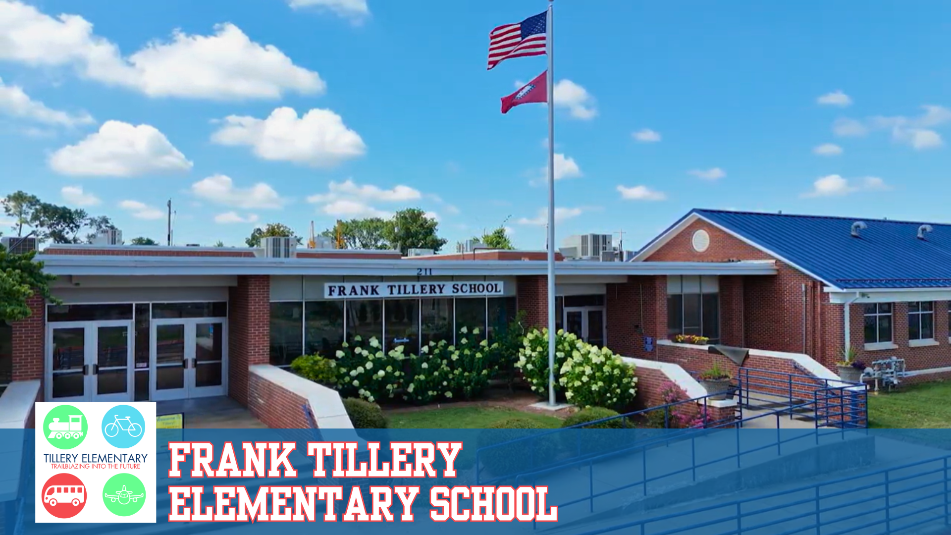 Exterior of Frank Tillery Elementary School with its logo and name.